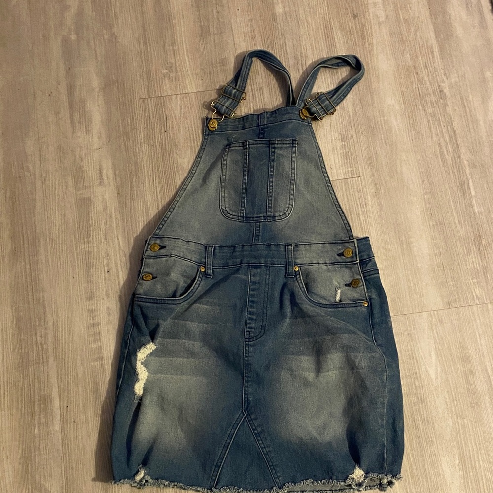 Denim Overall Dress - Blue
